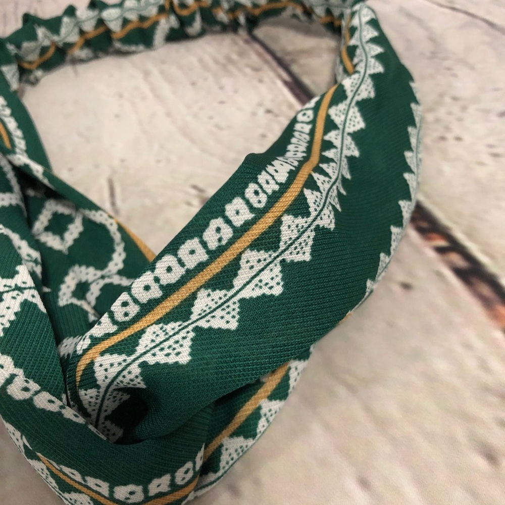 Knotted Boho Headband Green White Mixed Pattern - Picture 6 of 8